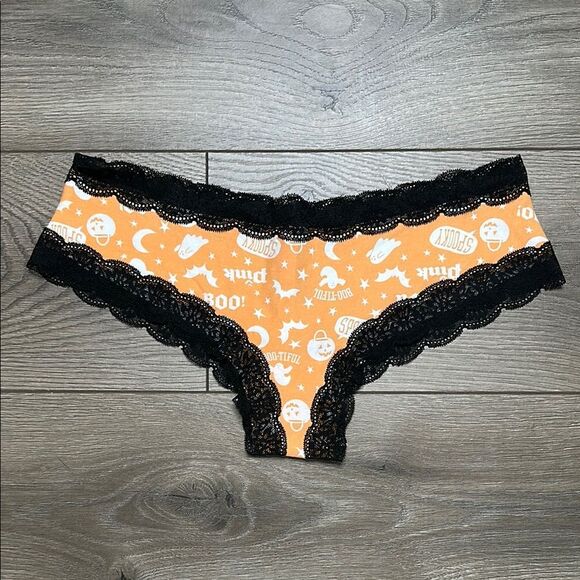 PINK Victoria’s Secret Halloween Cheeky Panty Orange‎ Black Size XL - Picture 1 of 9